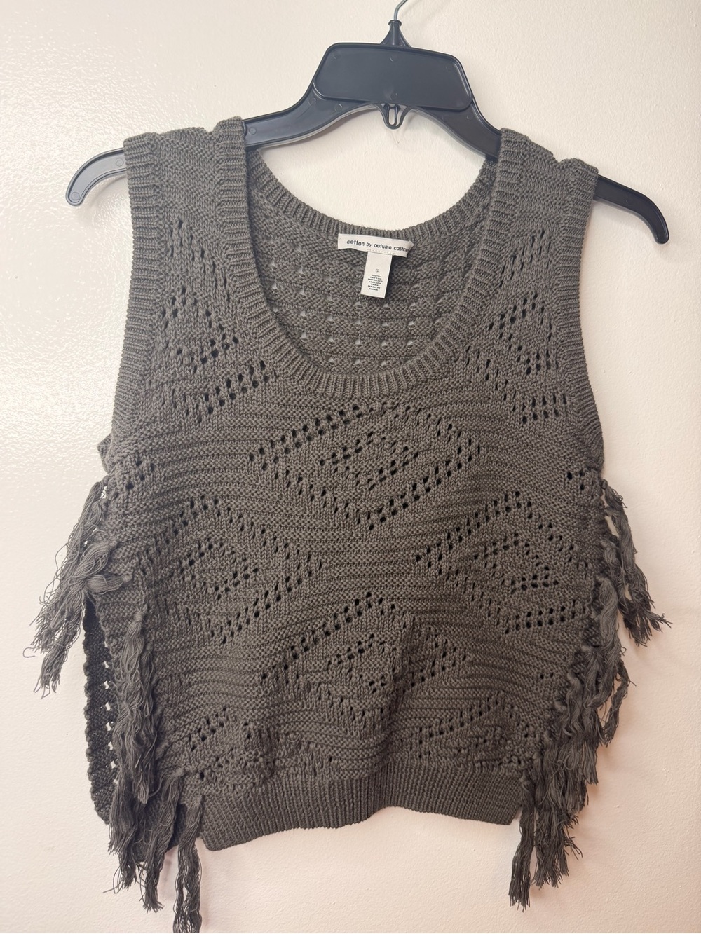 Autumn Cashmere Olive Green Open-Knit Cotton Sweater Vest